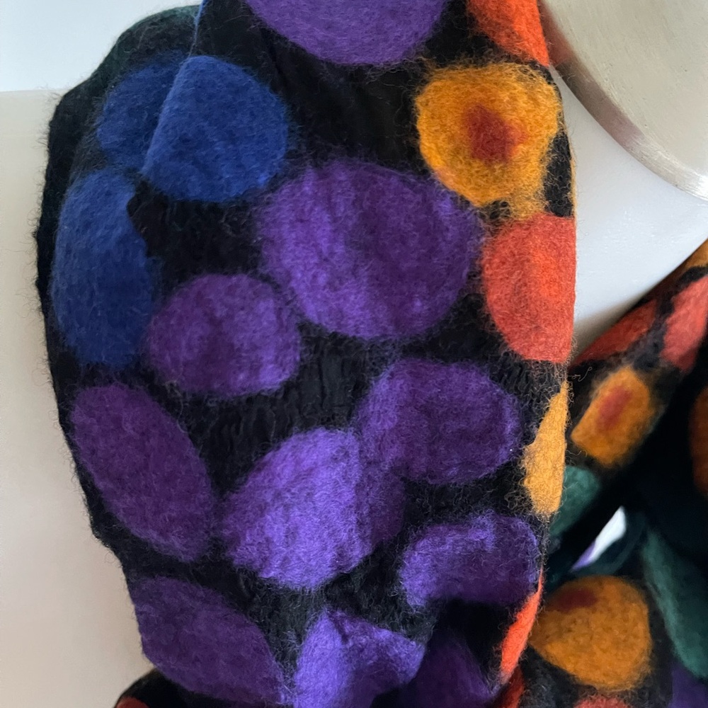 Colorful Polka Dot Felted Wool Scarf - Purple, Teal, Orange and Black - Picture 4 of 8